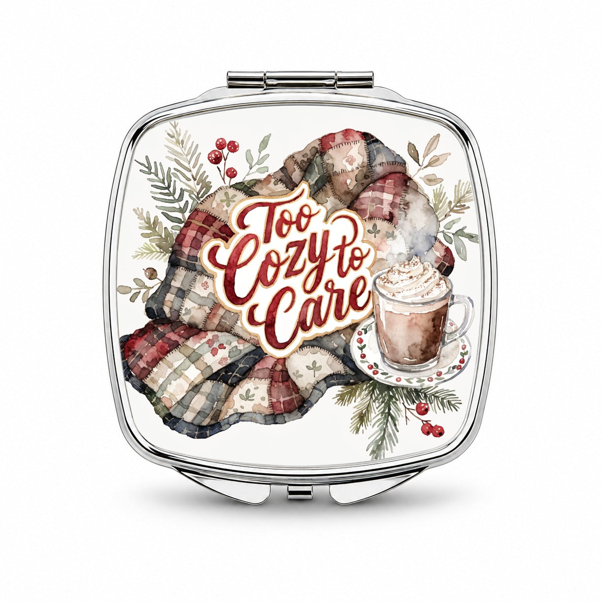 Too Cozy To Care Christmas Hot Cocoa Small Travel Purse Handbag Pocket Makeup Compact Mirror