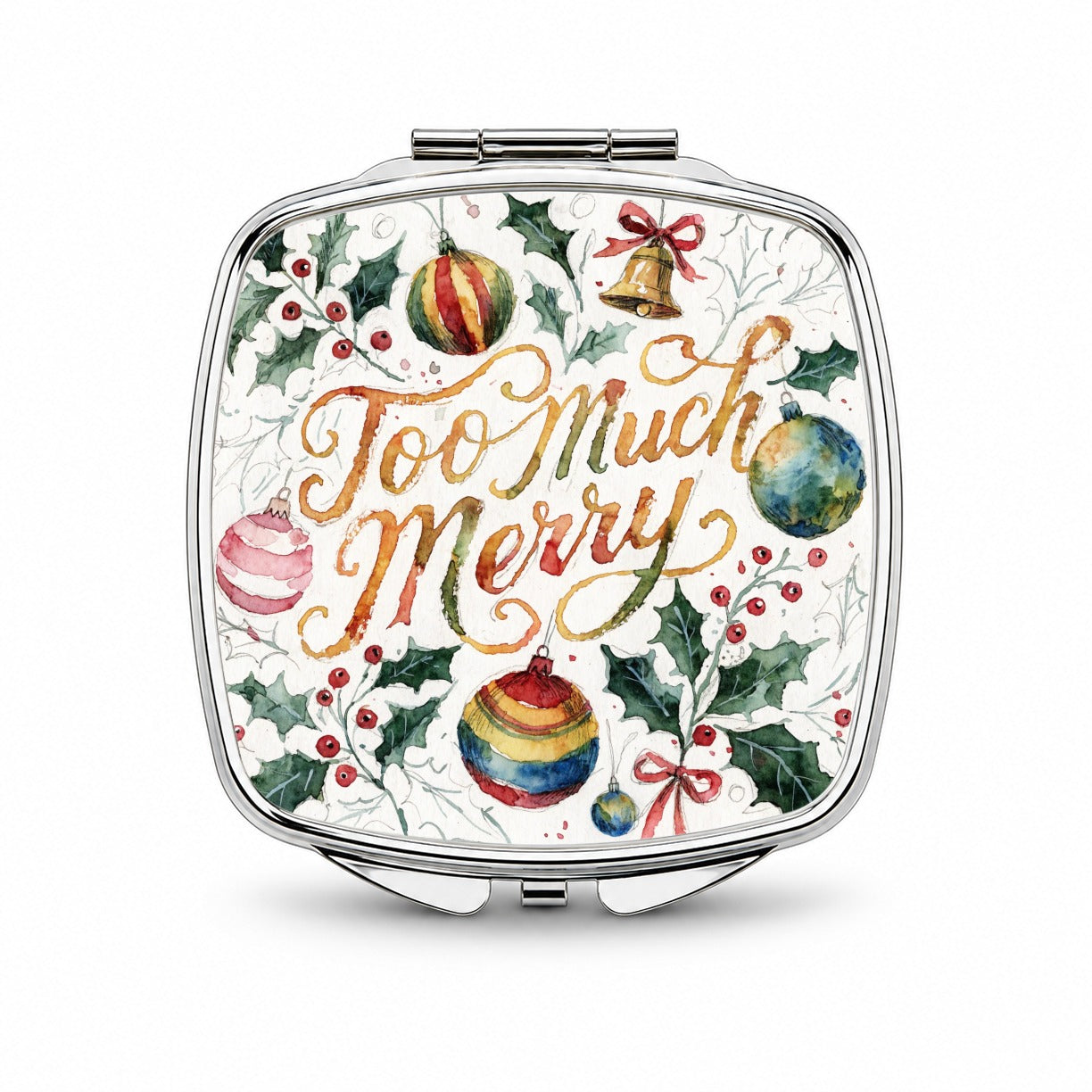 Too Much Merry Christmas Funny Coloful Small Travel Purse Handbag Pocket Makeup Compact Mirror