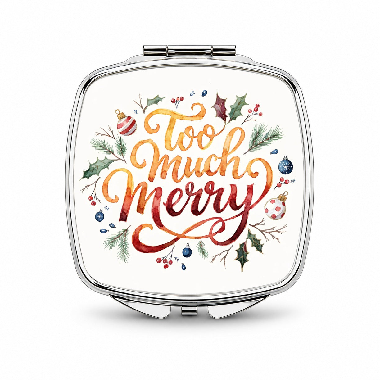 Too Much Merry Christmas Funny Small Travel Purse Handbag Pocket Makeup Compact Mirror