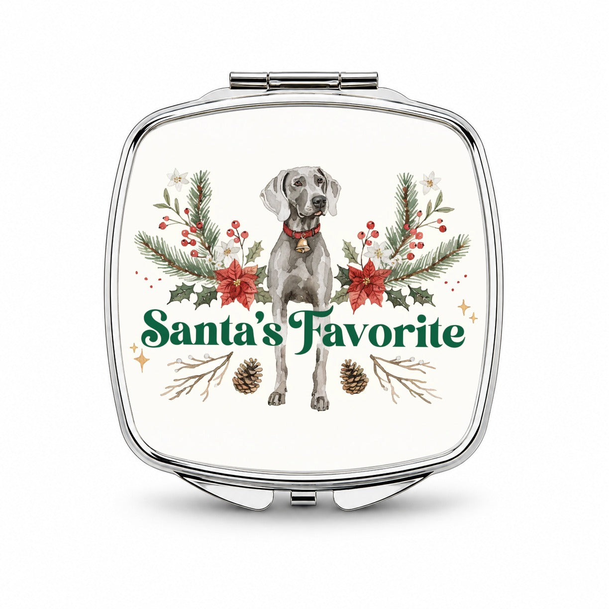 Weimaraner Dog Christmas Santa's Favorite Small Travel Purse Handbag Pocket Makeup Compact Mirror