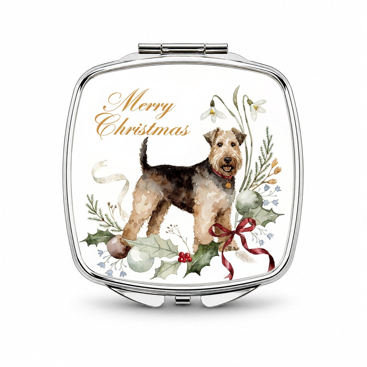 Welsh Terrier Dog Merry Christmas Small Travel Purse Handbag Pocket Makeup Compact Mirror