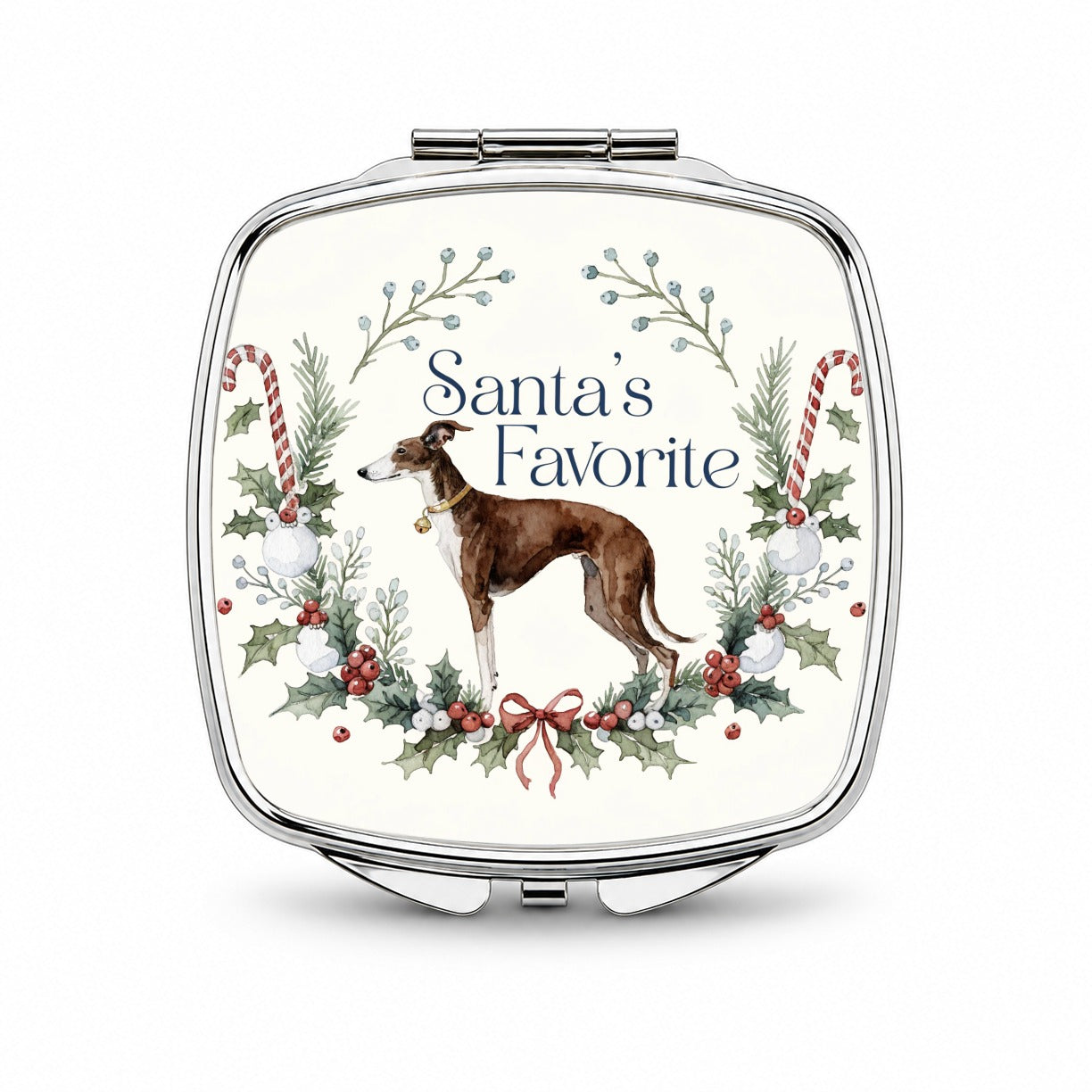 Whippet Dog Christmas Santa's Favorite Small Travel Purse Handbag Pocket Makeup Compact Mirror