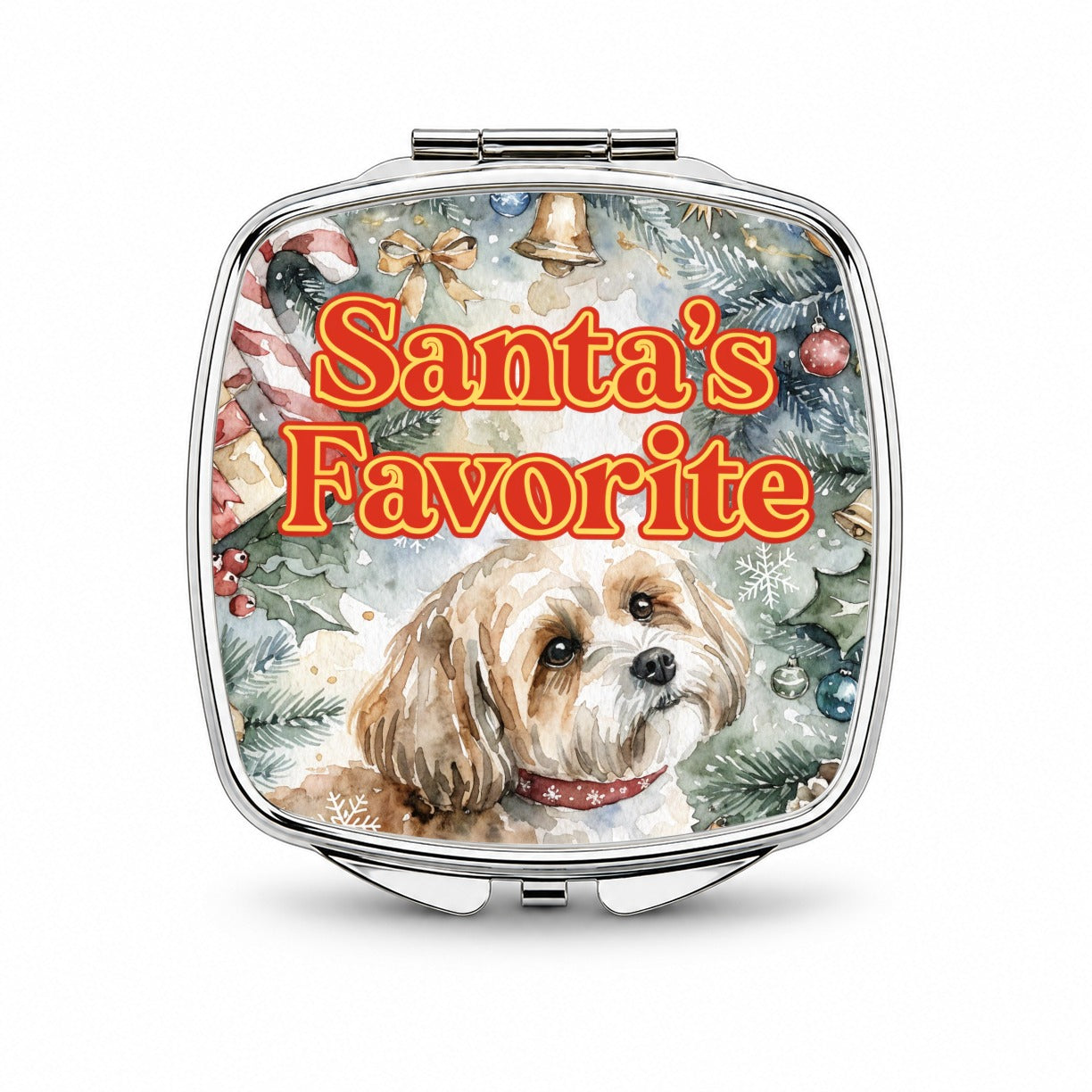 Yorkipoo Dog Christmas Santa's Favorite Small Travel Purse Handbag Pocket Makeup Compact Mirror