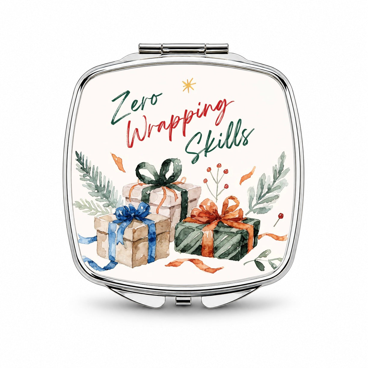 Zero Wrapping Skills Christmas Funny Small Travel Purse Handbag Pocket Makeup Compact Mirror