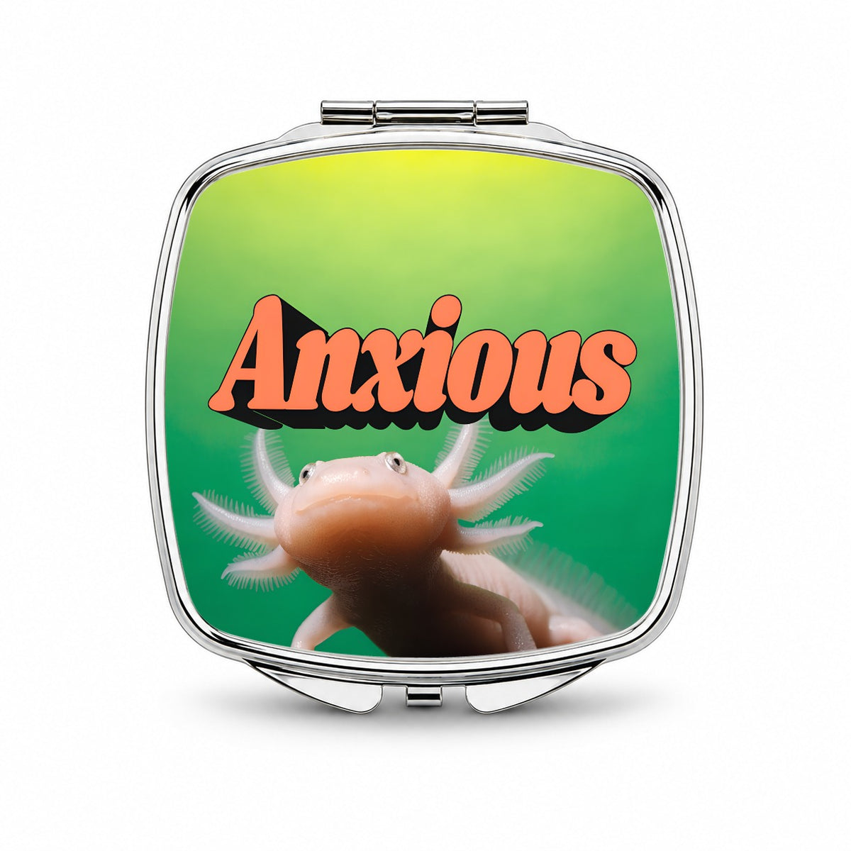 Anxious Axolotl Funny Small Travel Purse Handbag Pocket Makeup Compact Mirror