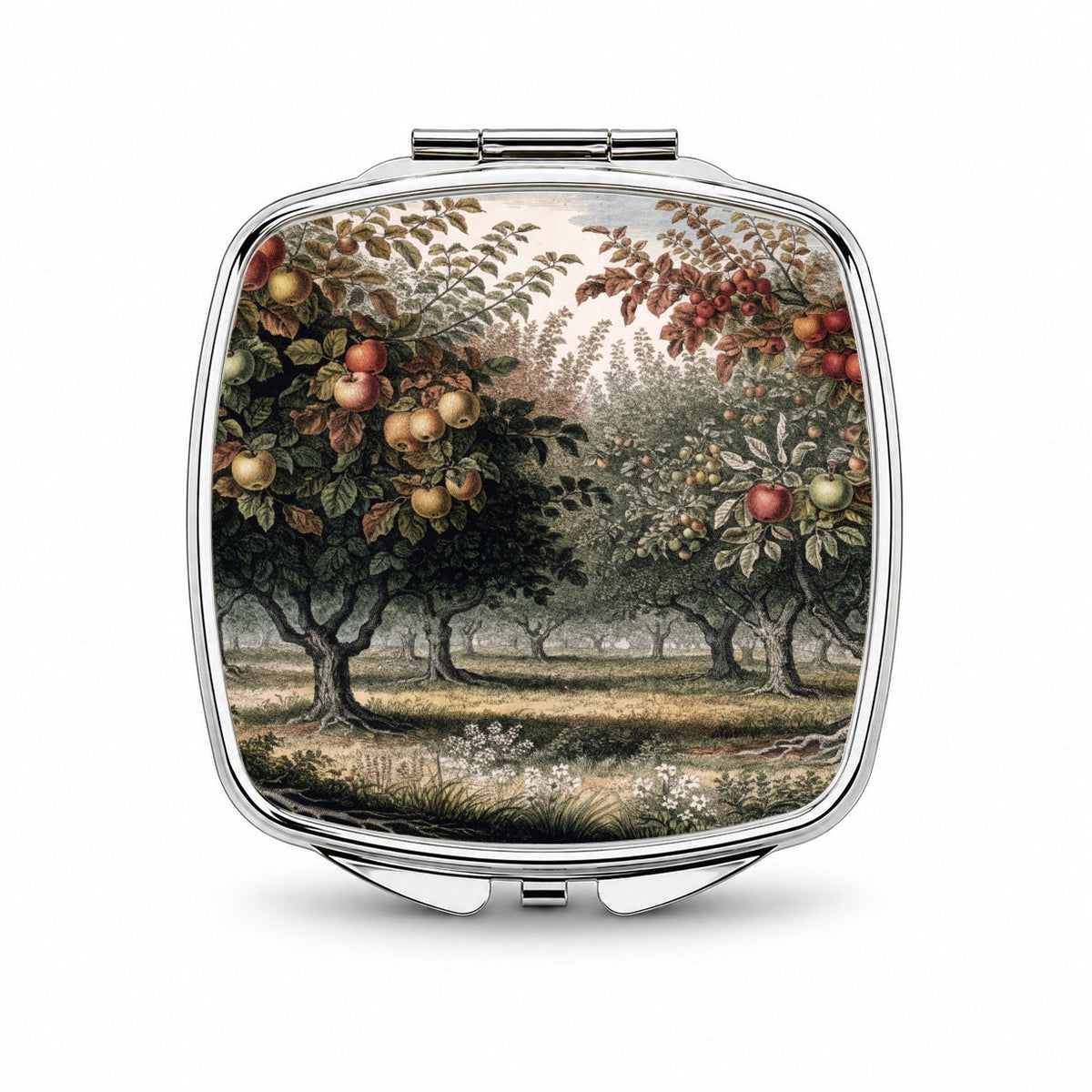 Apple Orchard Antique Drawing Small Travel Purse Handbag Pocket Makeup Compact Mirror