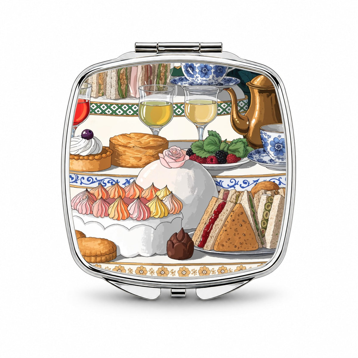 Beautiful Afternoon High Tea Small Travel Purse Handbag Pocket Makeup Compact Mirror