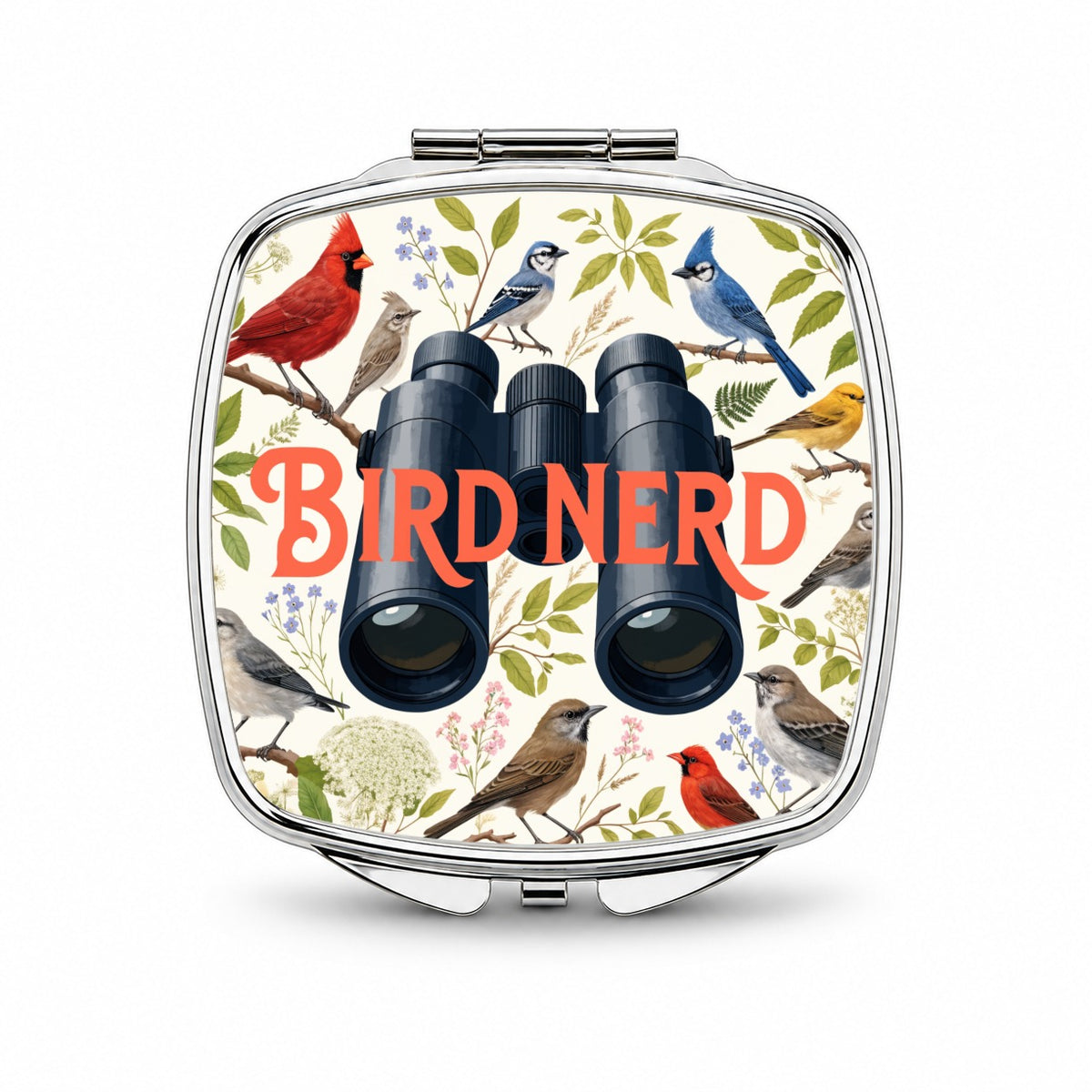 Bird Nerd Binoculars Birdwatching Small Travel Purse Handbag Pocket Makeup Compact Mirror