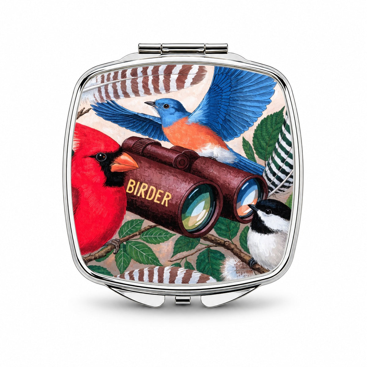 Birder Bird Lover Binoculars Small Travel Purse Handbag Pocket Makeup Compact Mirror