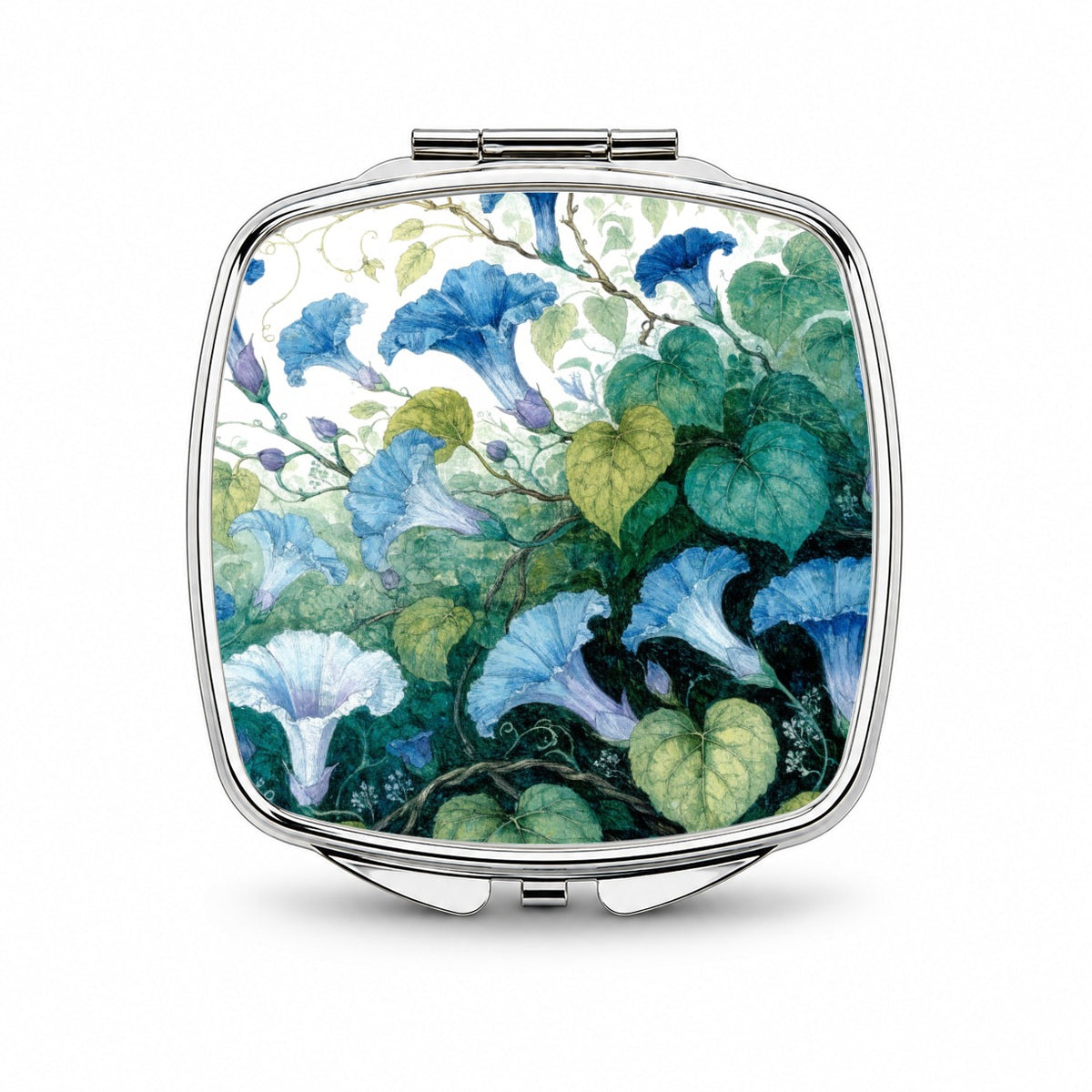 Blue Morning Glory Vines Small Travel Purse Handbag Pocket Makeup Compact Mirror