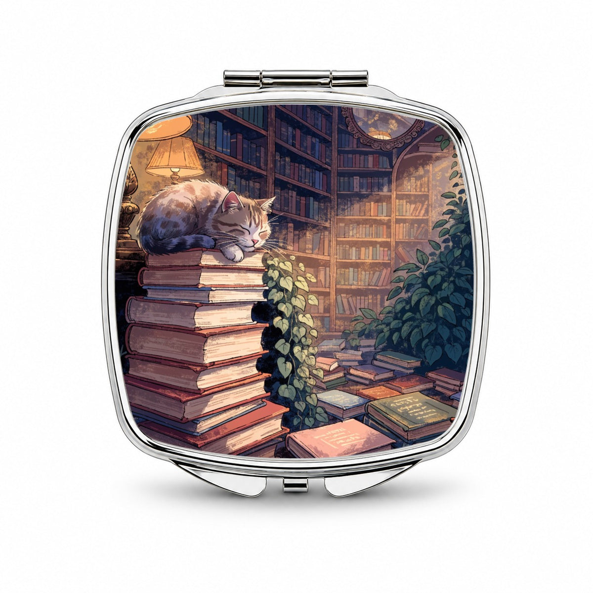 Bookstore Cat Small Travel Purse Handbag Pocket Makeup Compact Mirror