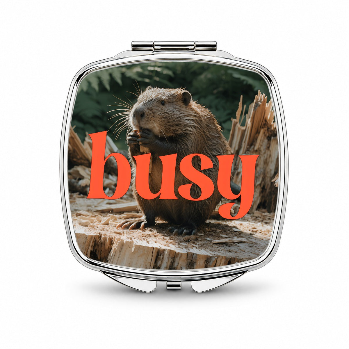 Busy Beaver Funny Small Travel Purse Handbag Pocket Makeup Compact Mirror