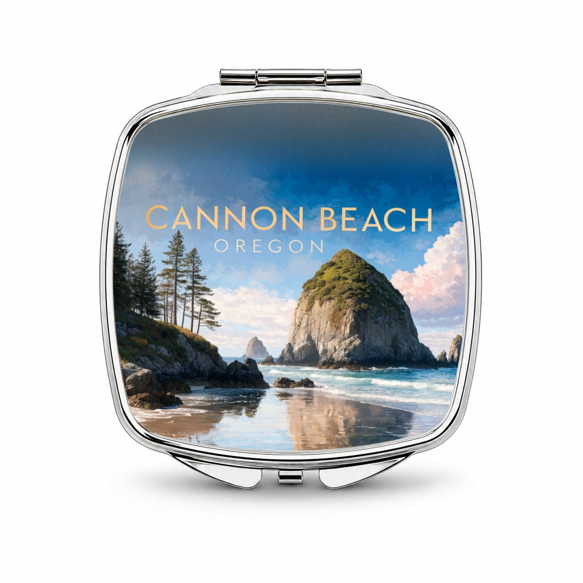 Cannon Beach Oregon Travel Small Travel Purse Handbag Pocket Makeup Compact Mirror