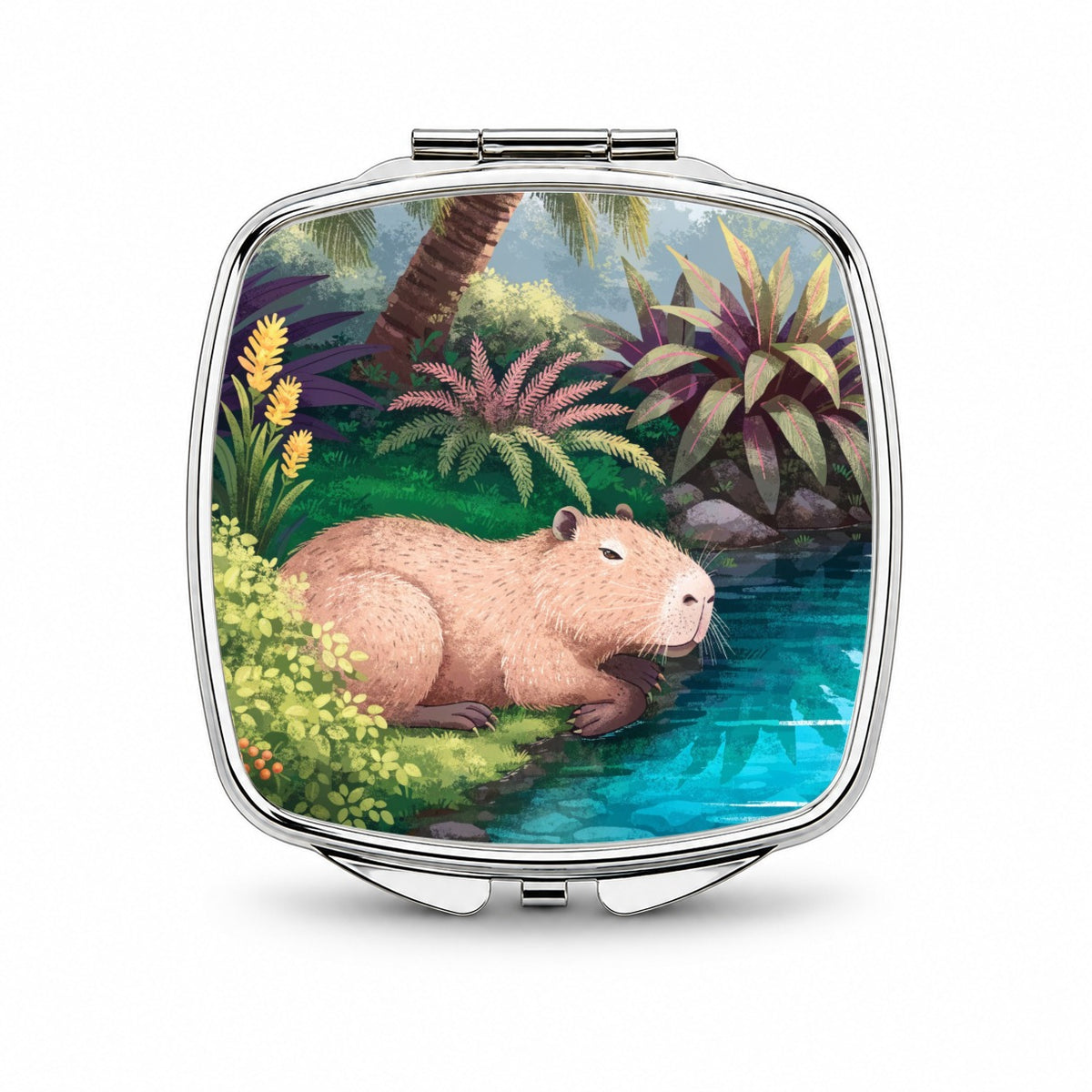 Capybara Tropical Pond Small Travel Purse Handbag Pocket Makeup Compact Mirror