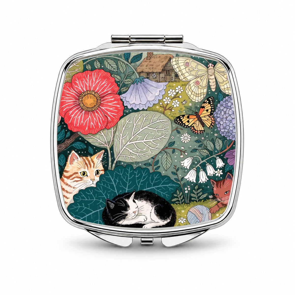Cats In Garden Small Travel Purse Handbag Pocket Makeup Compact Mirror