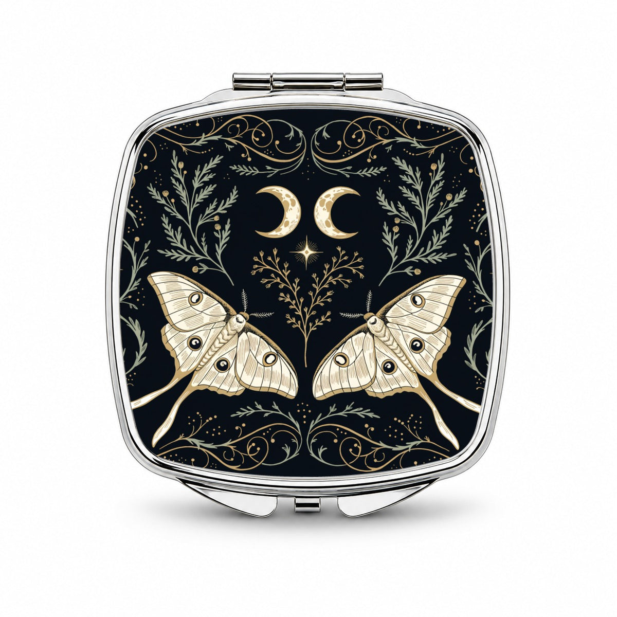 Celestial Moths Crescent Moons Small Travel Purse Handbag Pocket Makeup Compact Mirror