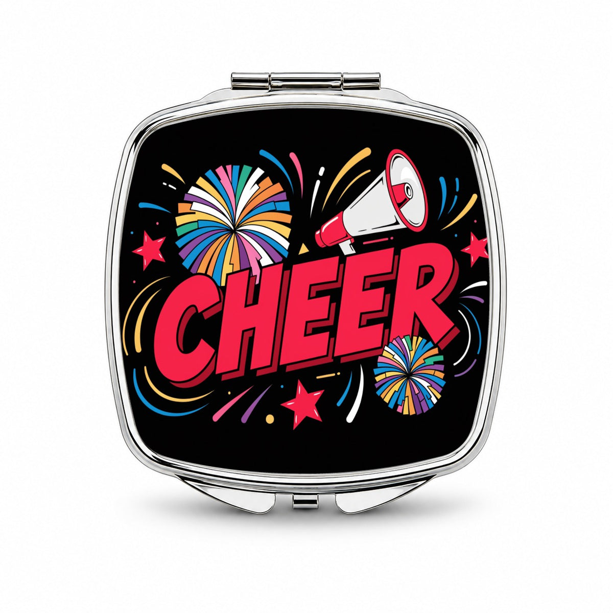 Cheerleading Red on Black Small Travel Purse Handbag Pocket Makeup Compact Mirror