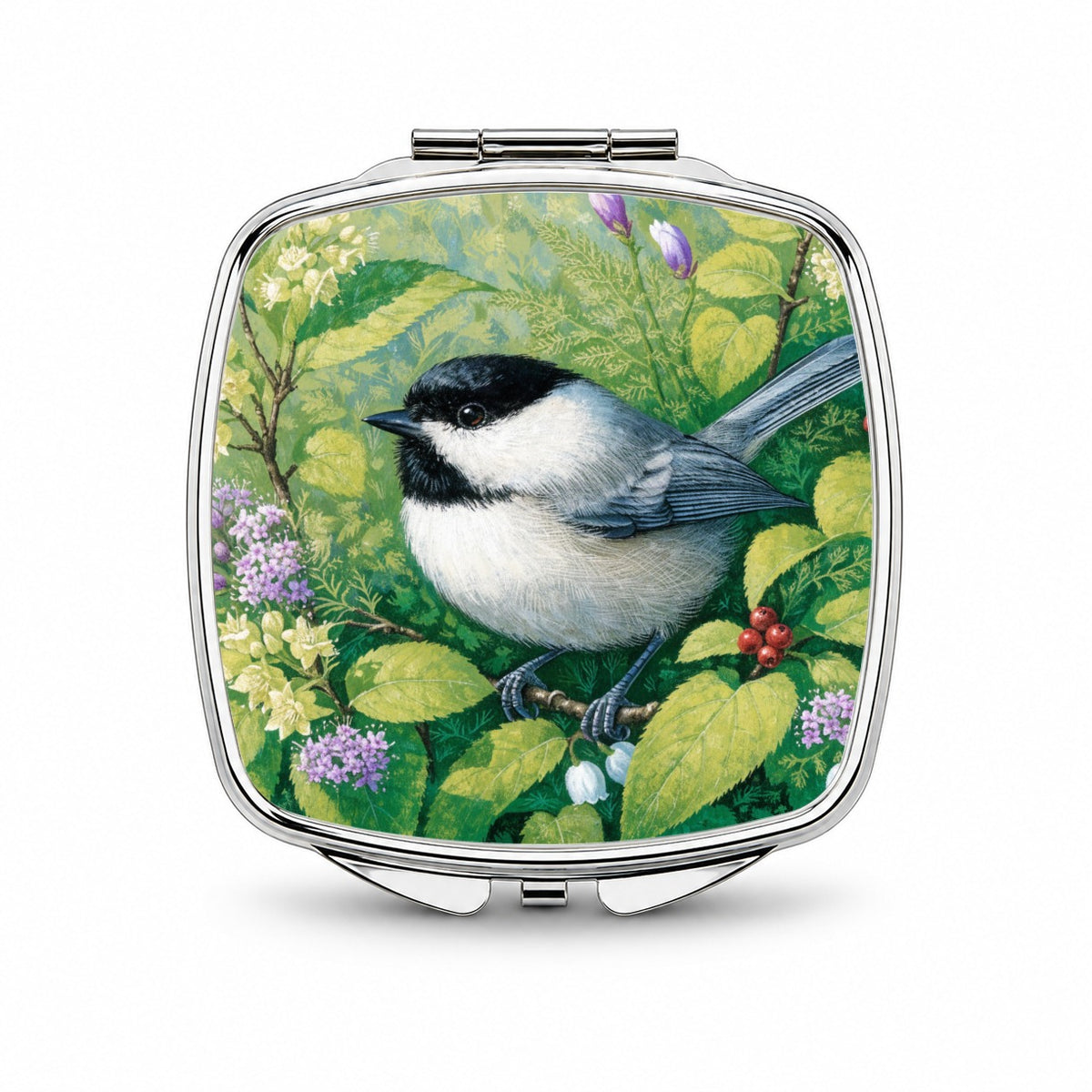 Chickadee Wildflower Garden Small Travel Purse Handbag Pocket Makeup Compact Mirror