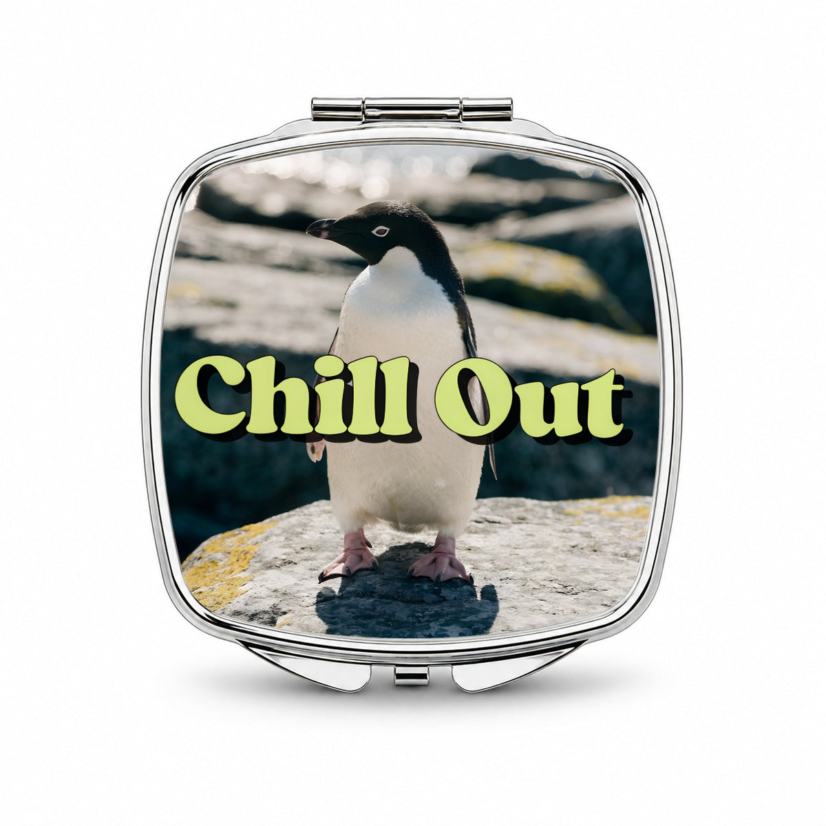 Chill Out Penguin Funny Small Travel Purse Handbag Pocket Makeup Compact Mirror