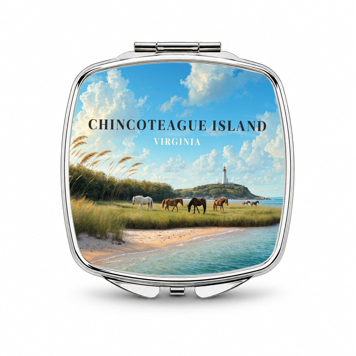 Chincoteague Island Virginia Travel Small Travel Purse Handbag Pocket Makeup Compact Mirror