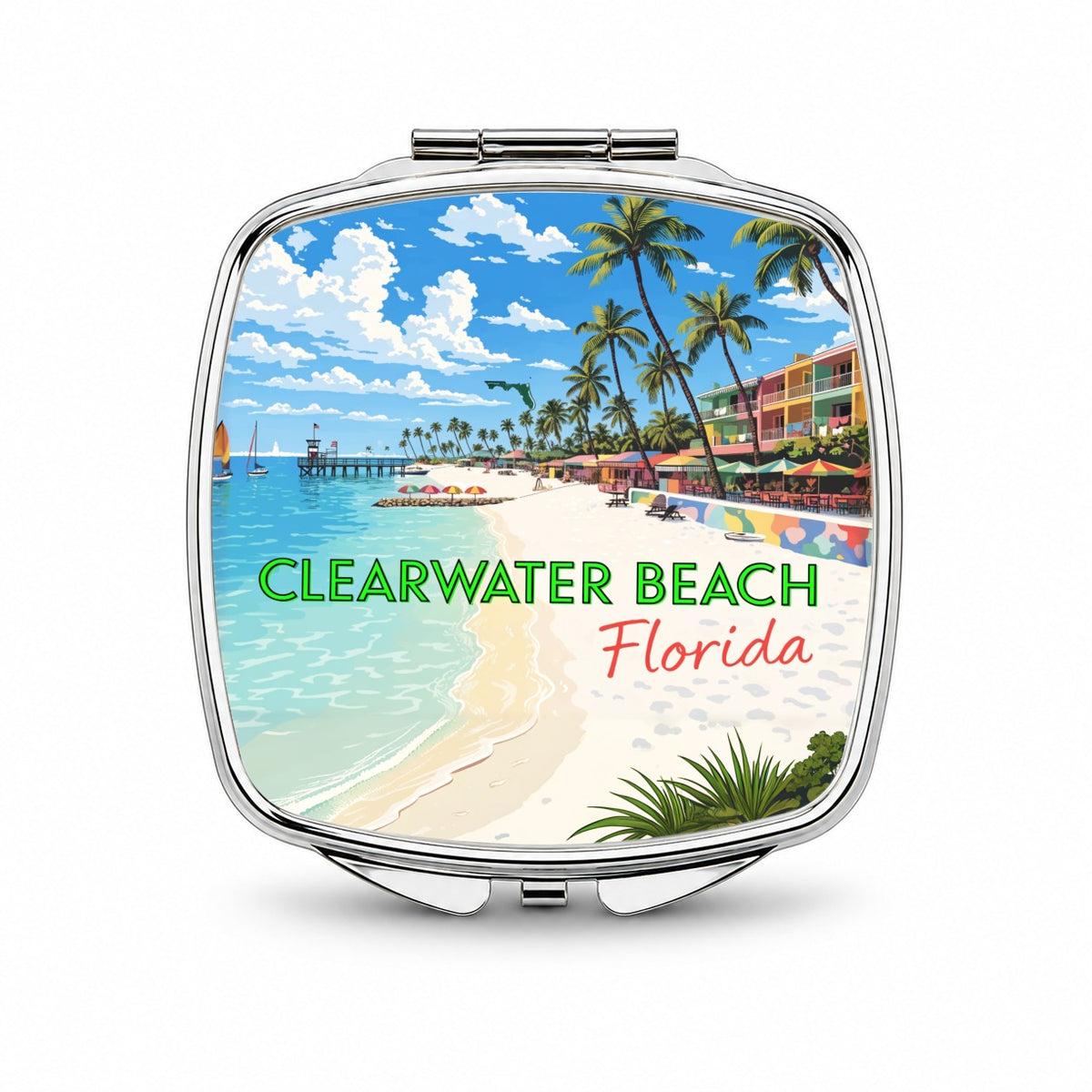 Clearwater Beach Florida Travel Small Travel Purse Handbag Pocket Makeup Compact Mirror