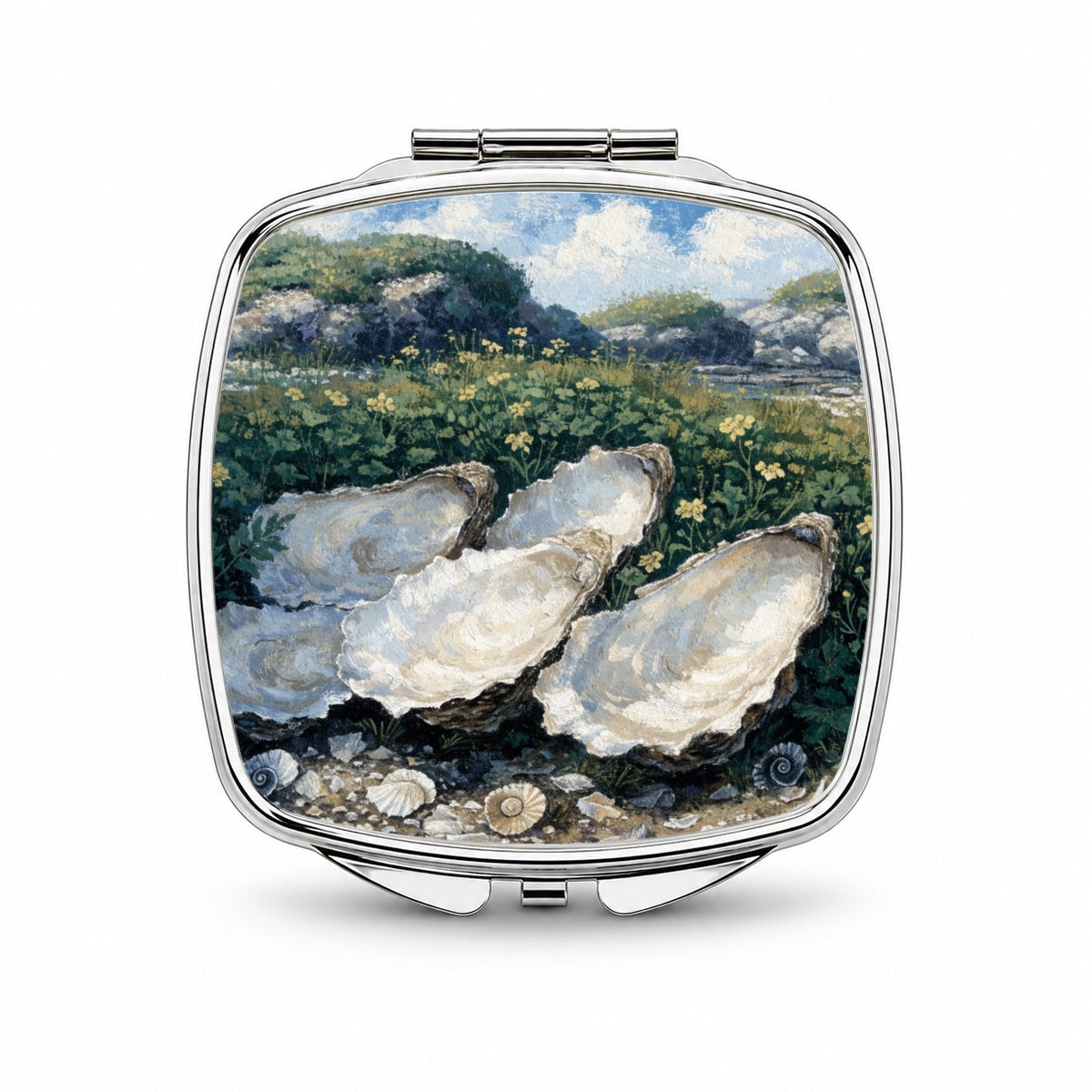 Coastal Oysters Shells Small Travel Purse Handbag Pocket Makeup Compact Mirror