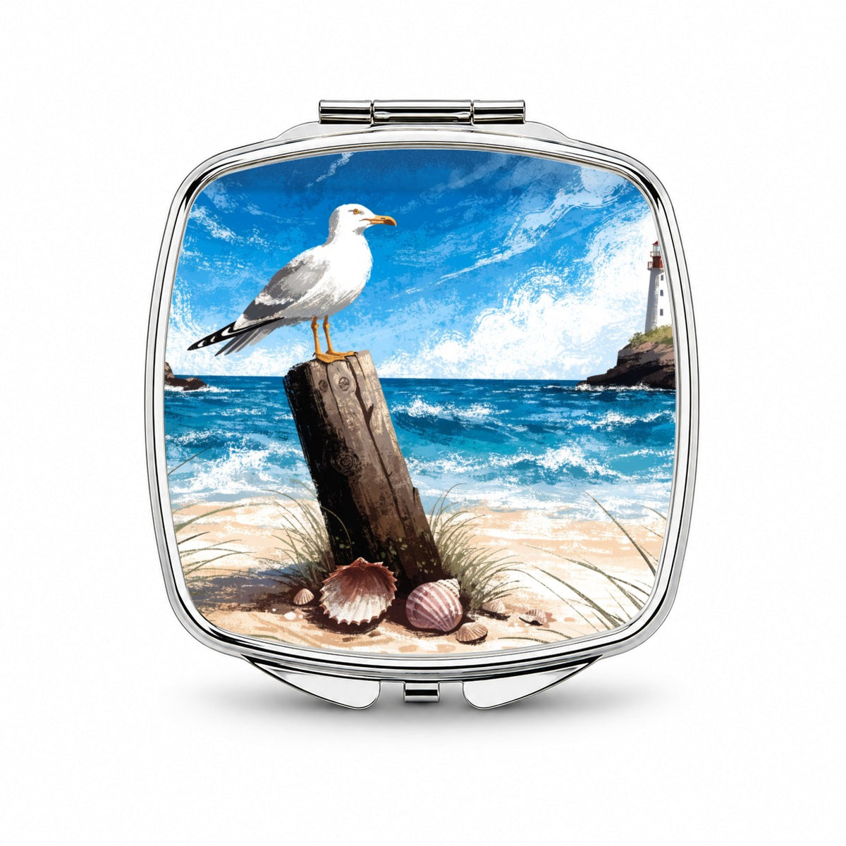 Coastal Seagull Beach Scene Small Travel Purse Handbag Pocket Makeup Compact Mirror