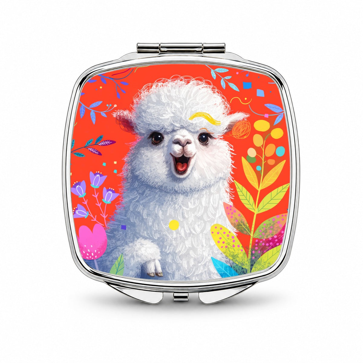 Colorful Alpaca Portrait Small Travel Purse Handbag Pocket Makeup Compact Mirror