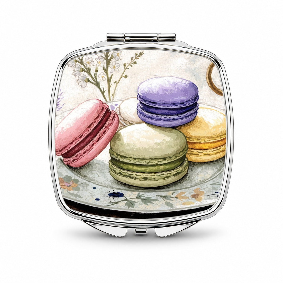 Colorful Macaron Patisserie Small Travel Purse Handbag Pocket Makeup Compact Mirror