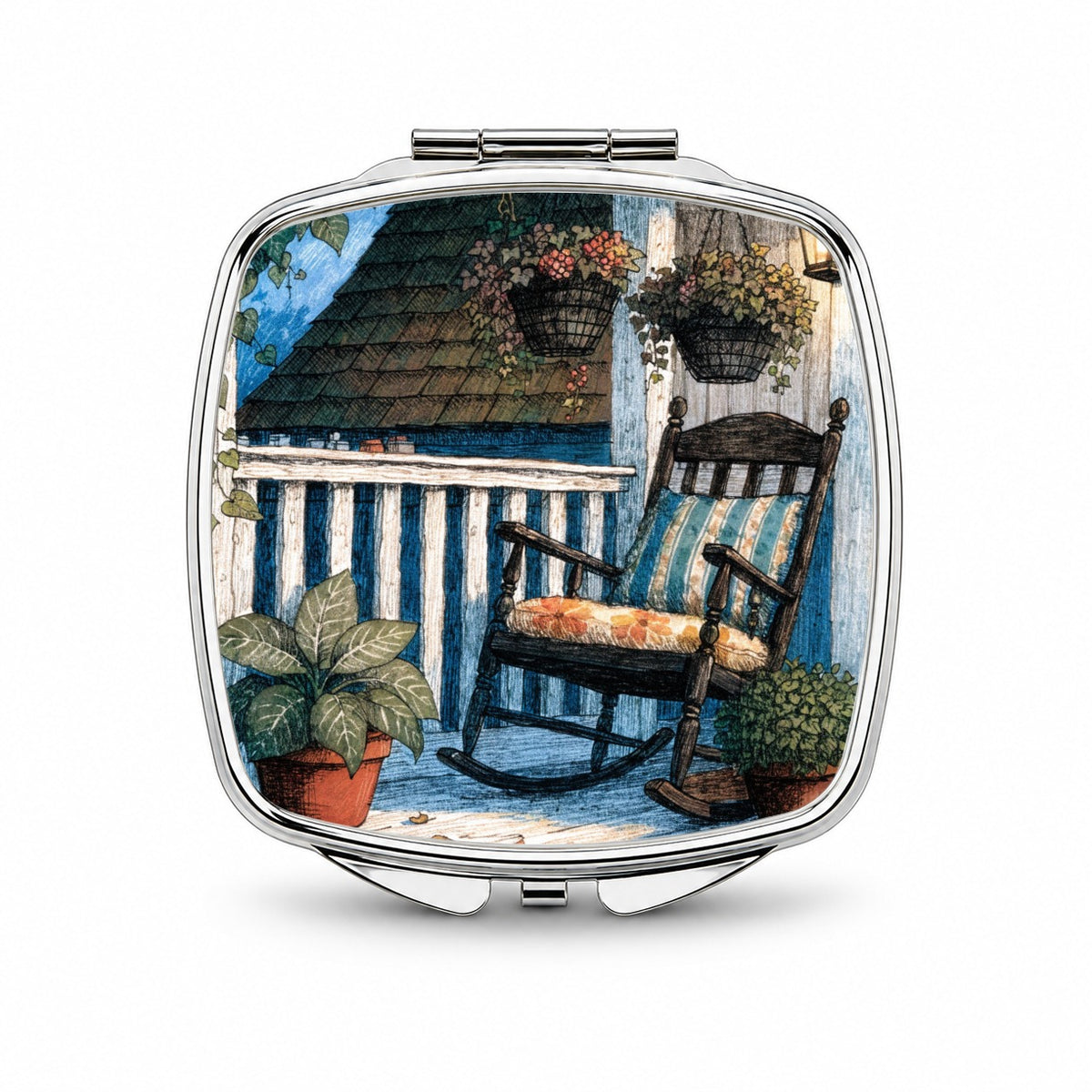 Cozy Cottage Porch Small Travel Purse Handbag Pocket Makeup Compact Mirror