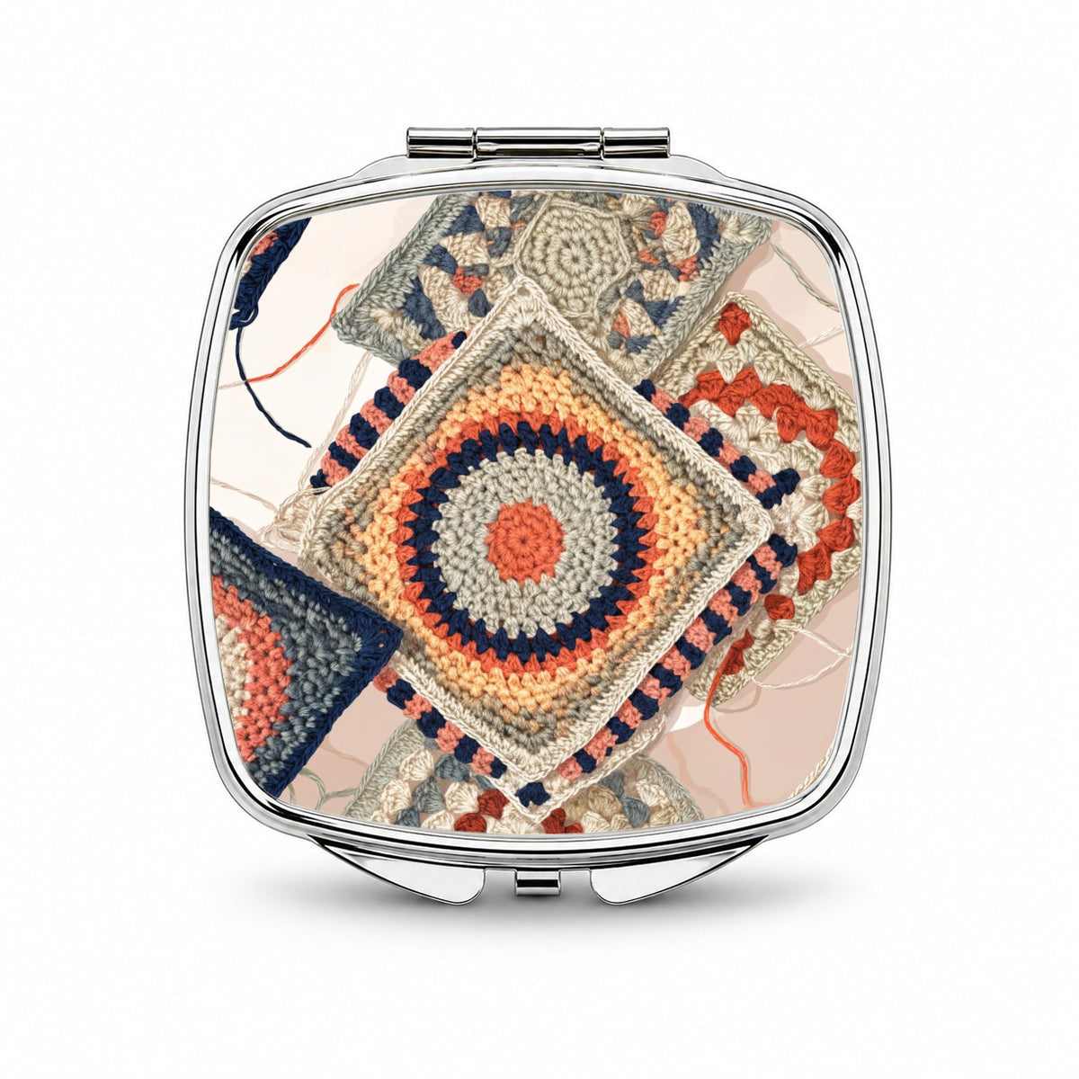 Cozy Crochet Granny Squares Small Travel Purse Handbag Pocket Makeup Compact Mirror