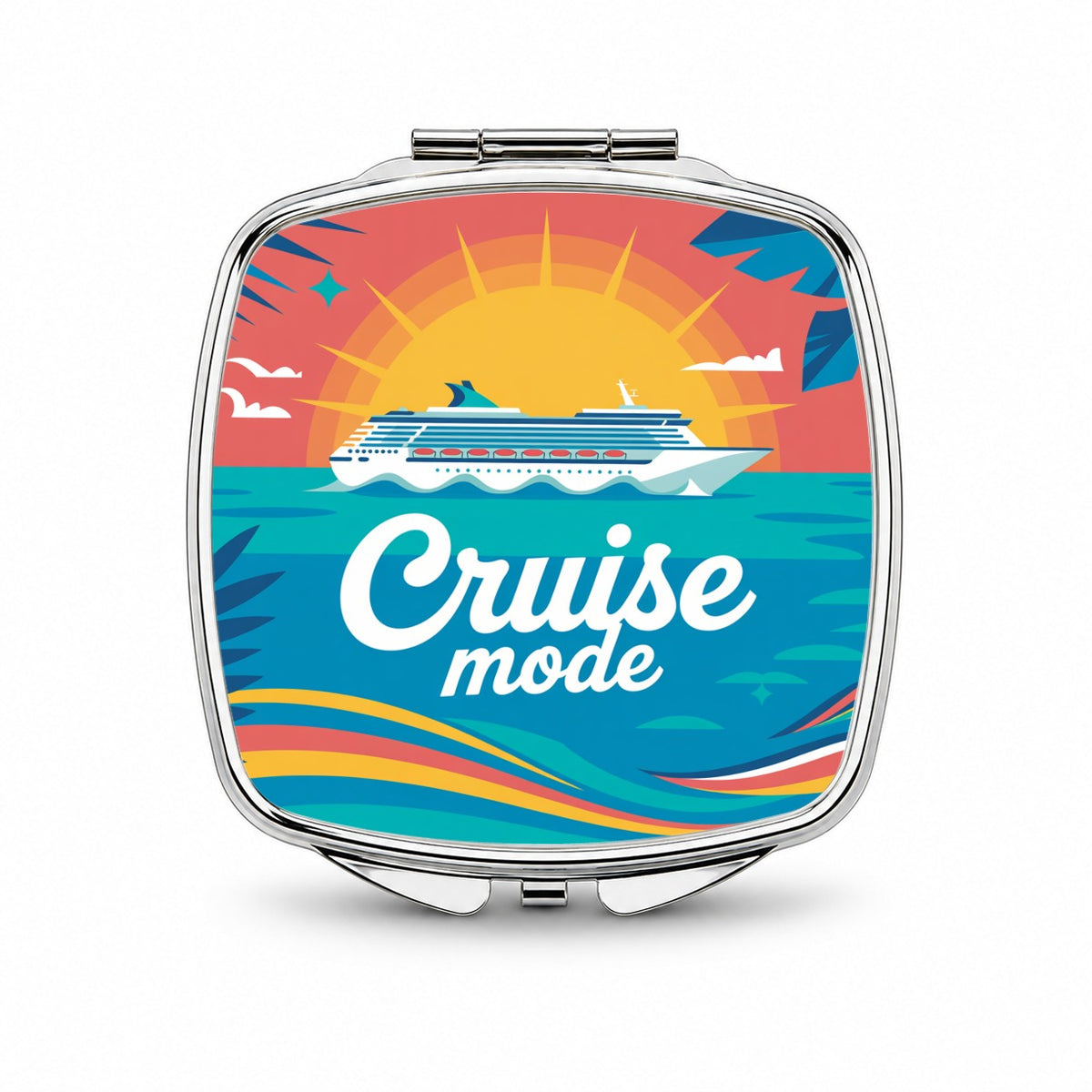 Cruise Mode Ship Vacation Colorful Small Travel Purse Handbag Pocket Makeup Compact Mirror