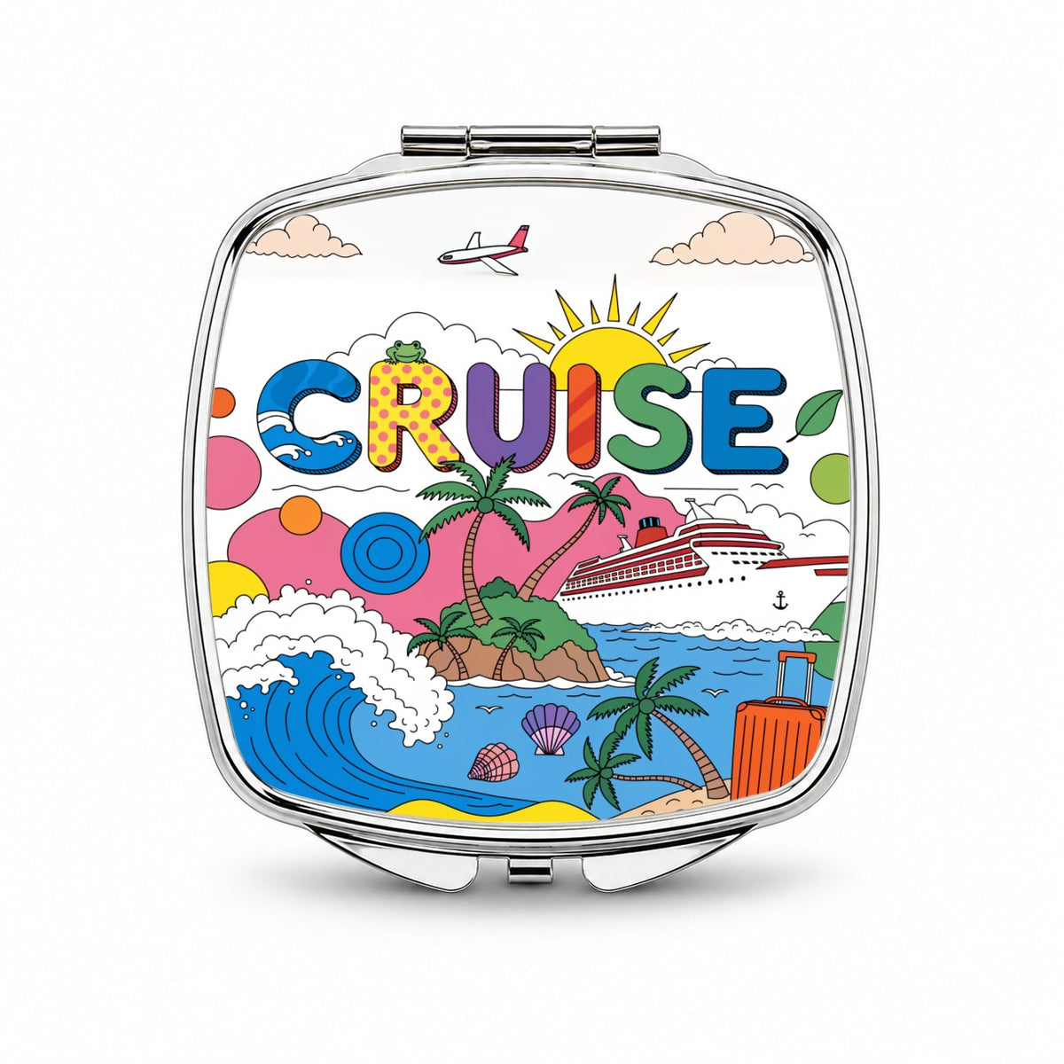 Cruise Ship Colorful Bold Travel Small Travel Purse Handbag Pocket Makeup Compact Mirror