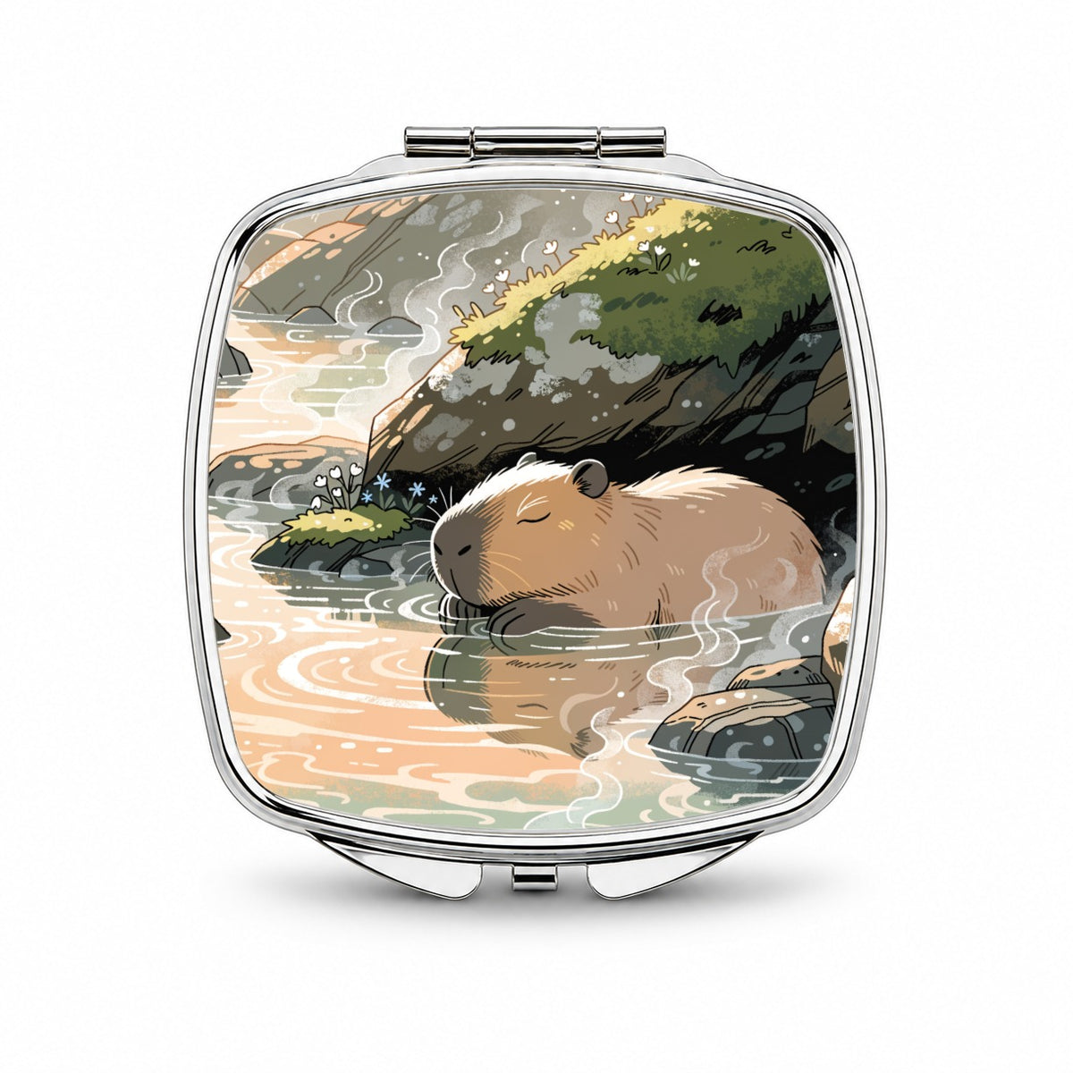 Cute Capybara Relaxing Small Travel Purse Handbag Pocket Makeup Compact Mirror