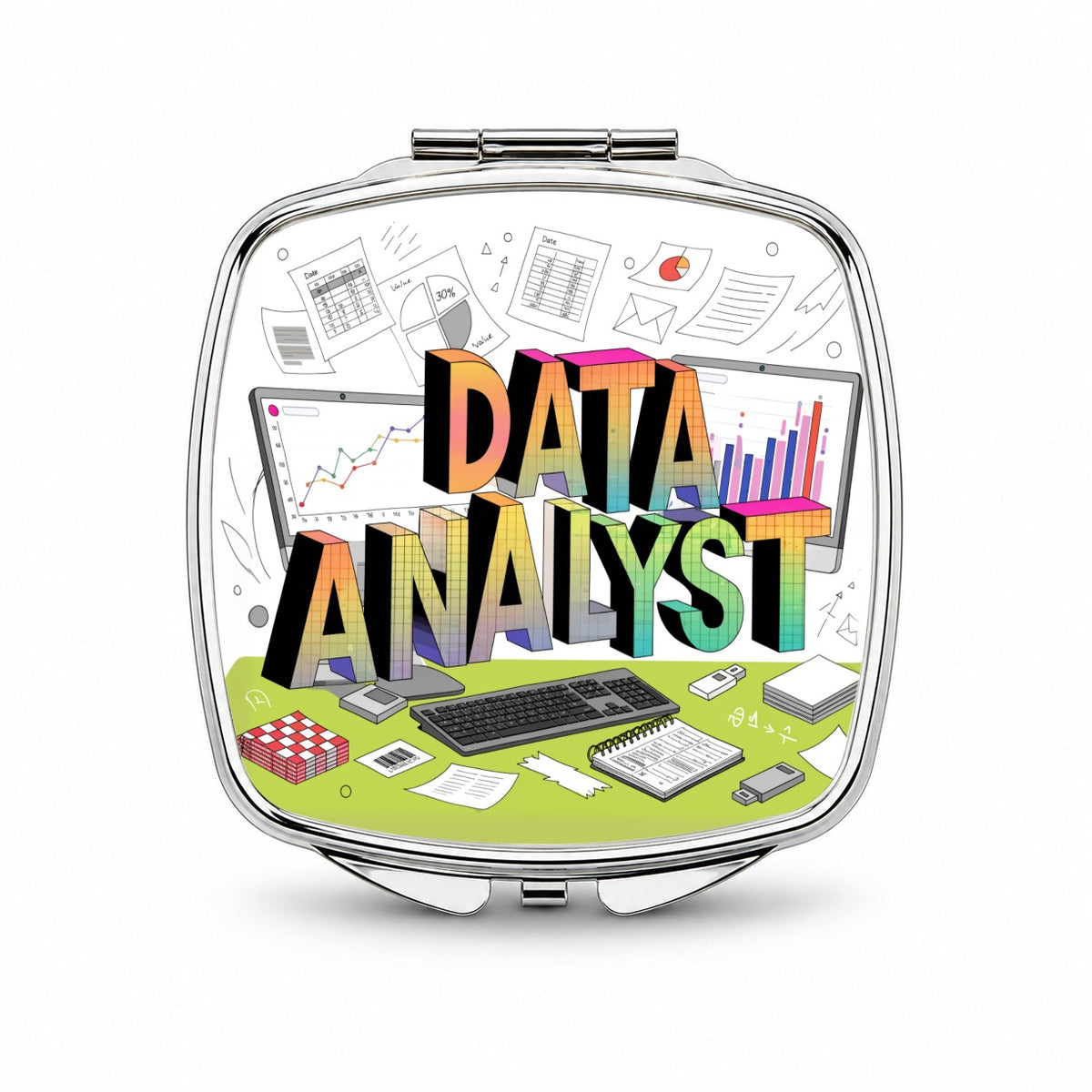 Data Analyst Small Travel Purse Handbag Pocket Makeup Compact Mirror