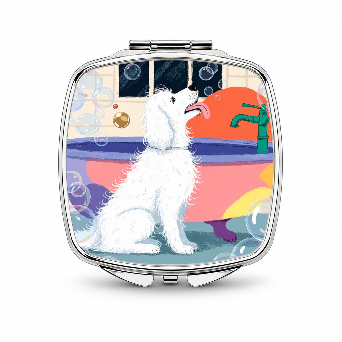 Dog Groomer Bubble Bath Small Travel Purse Handbag Pocket Makeup Compact Mirror