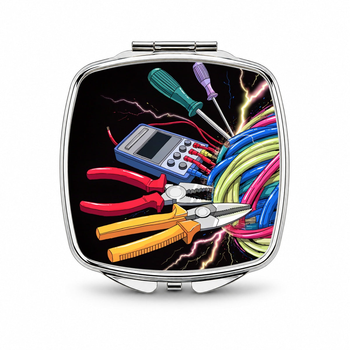 Electrician Tools Lightning Small Travel Purse Handbag Pocket Makeup Compact Mirror