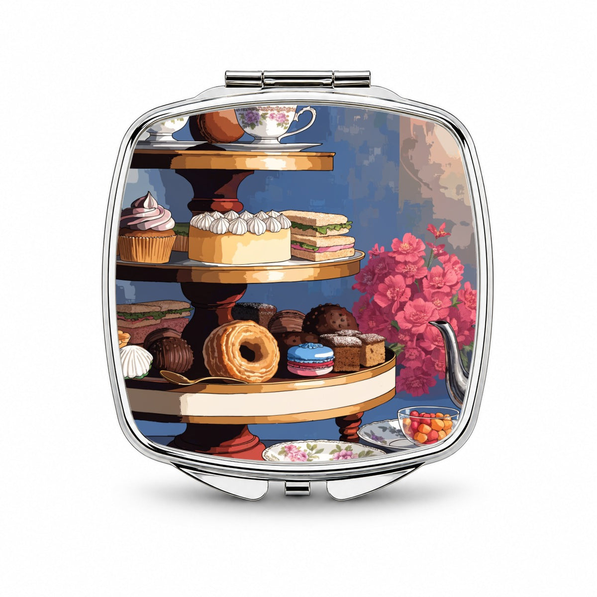 Elegant Afternoon Tea Small Travel Purse Handbag Pocket Makeup Compact Mirror
