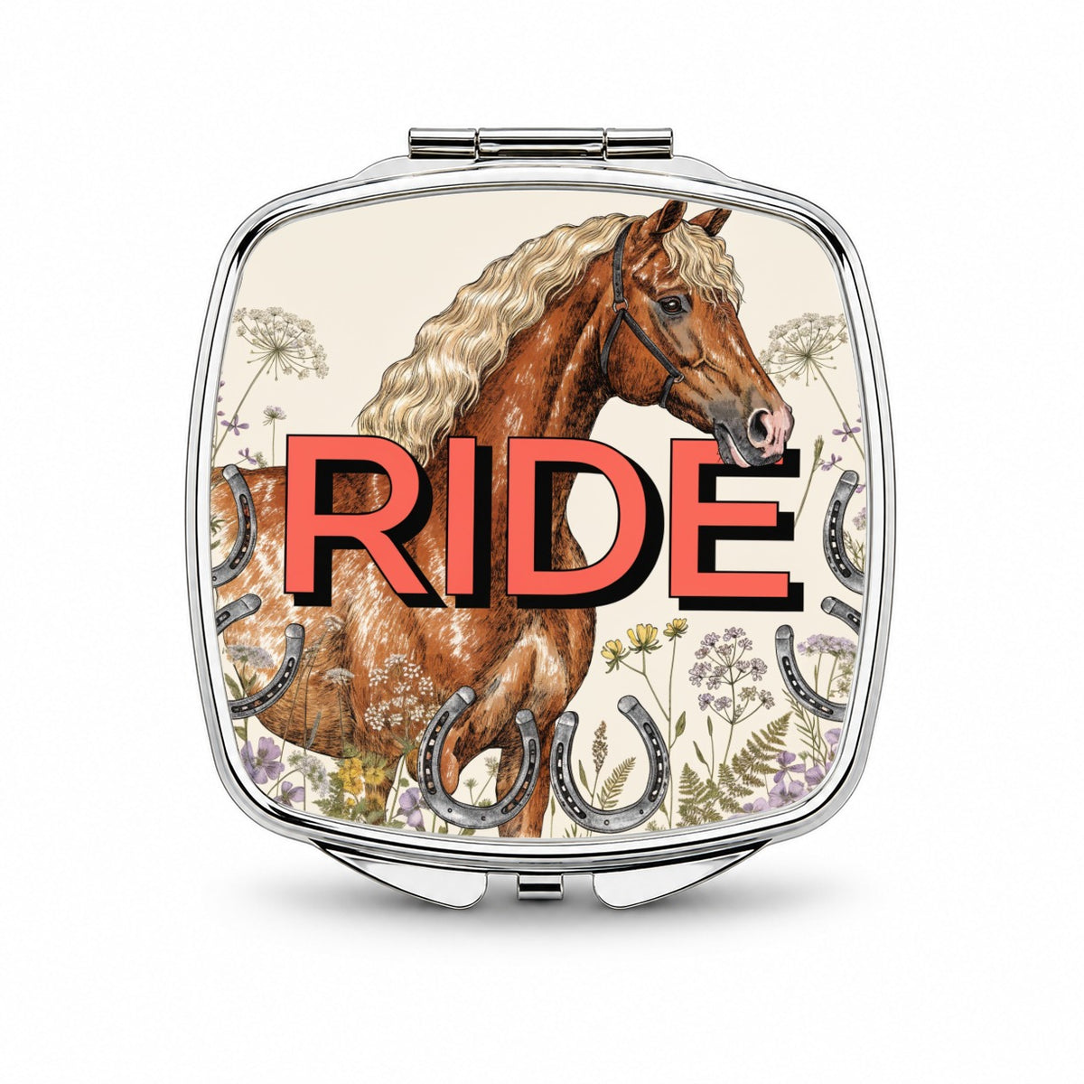 Equestrian Horse Riding Small Travel Purse Handbag Pocket Makeup Compact Mirror