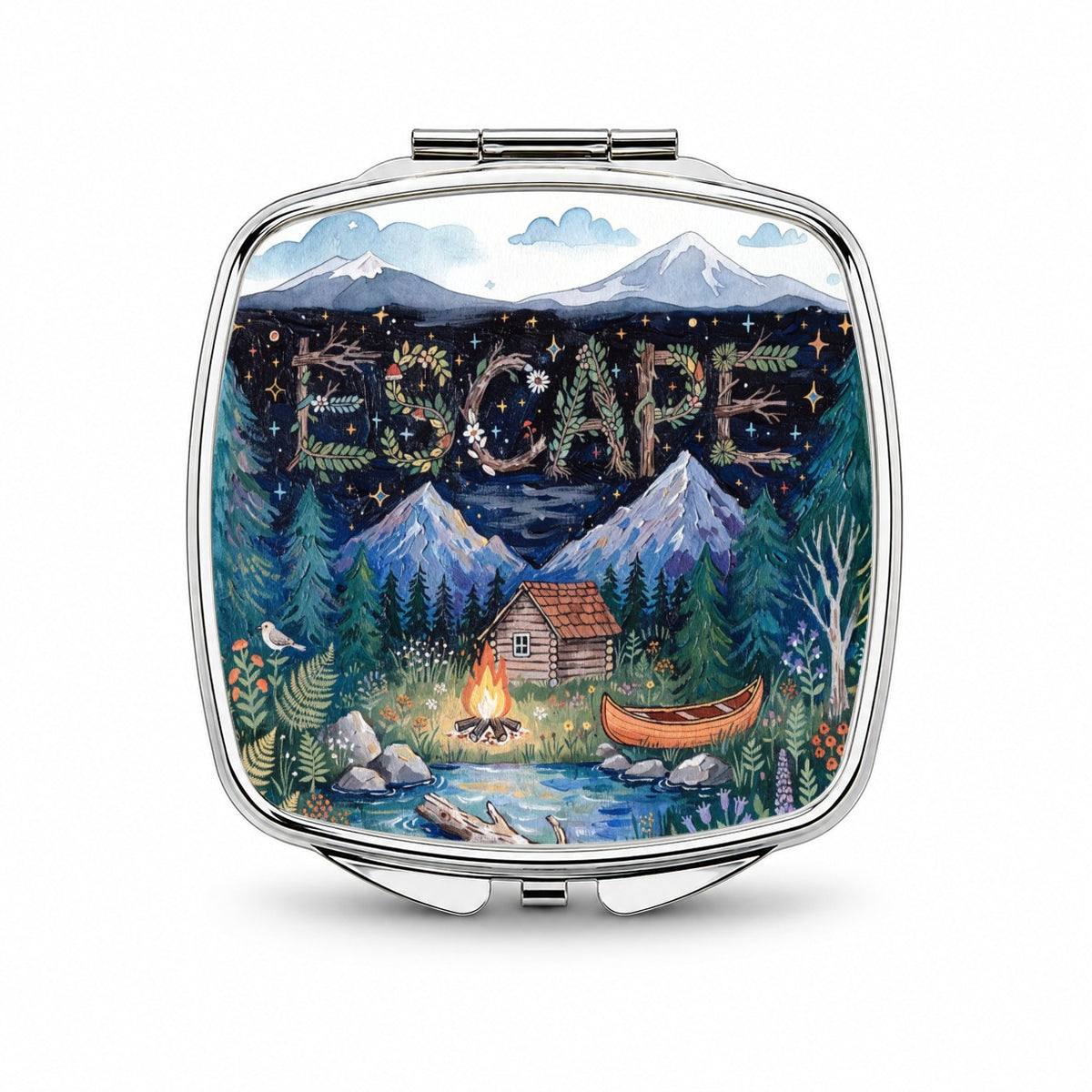 Escape Cozy Cabin Campfire Small Travel Purse Handbag Pocket Makeup Compact Mirror