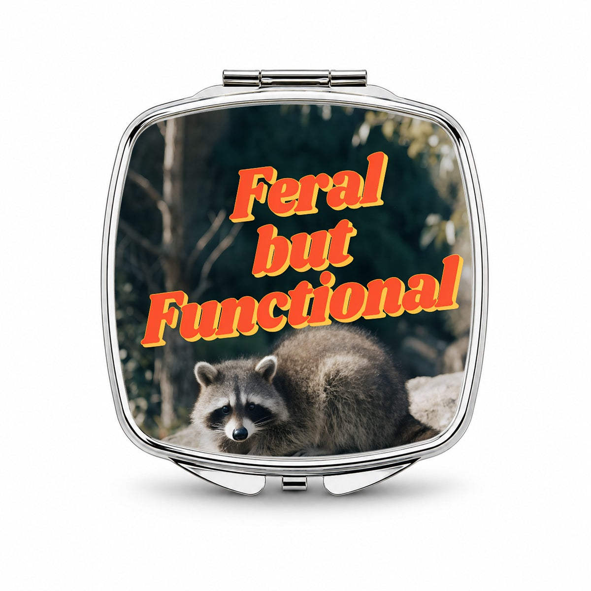 Feral But Functional Raccoon Funny Small Travel Purse Handbag Pocket Makeup Compact Mirror