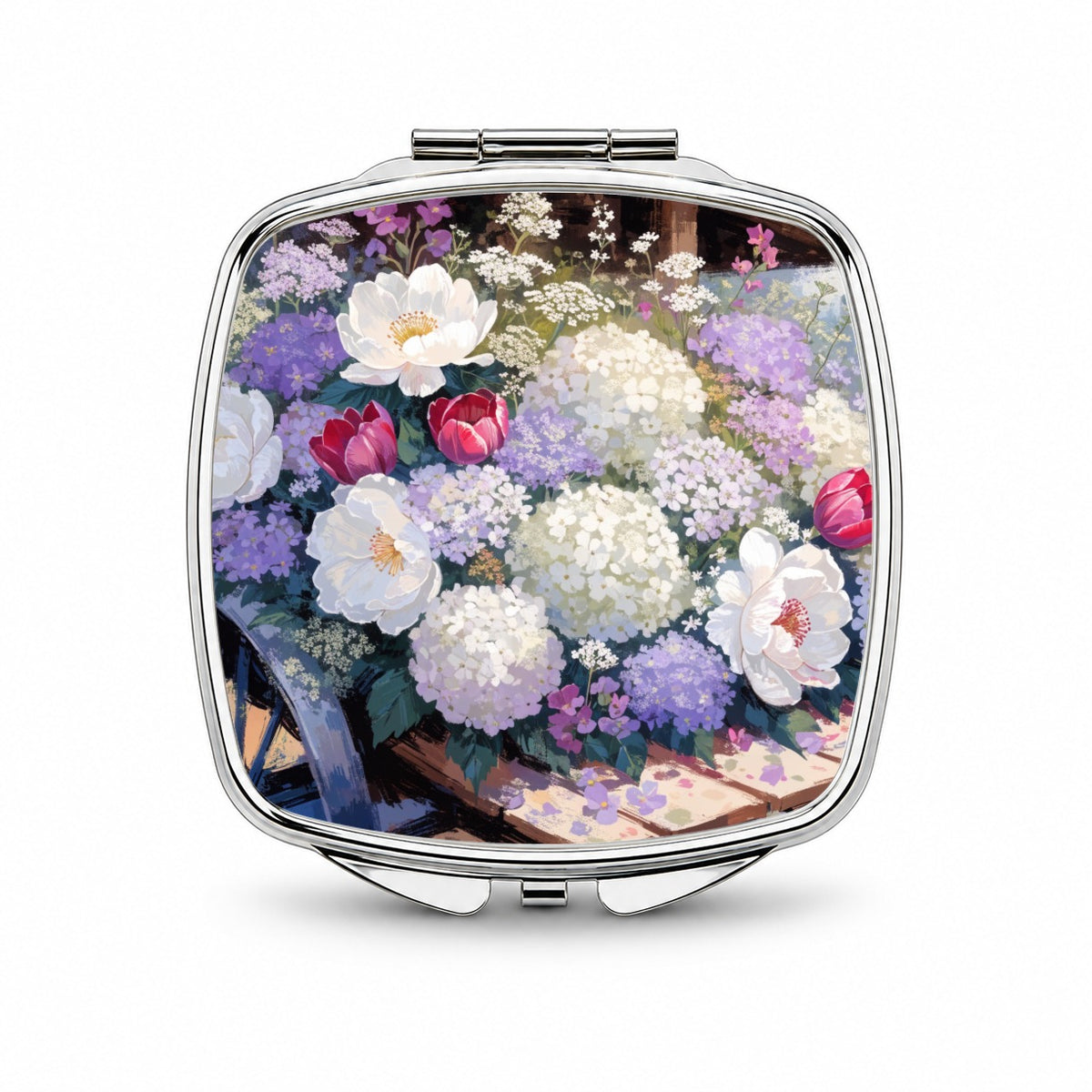 Flower Shop Garden Cart Small Travel Purse Handbag Pocket Makeup Compact Mirror