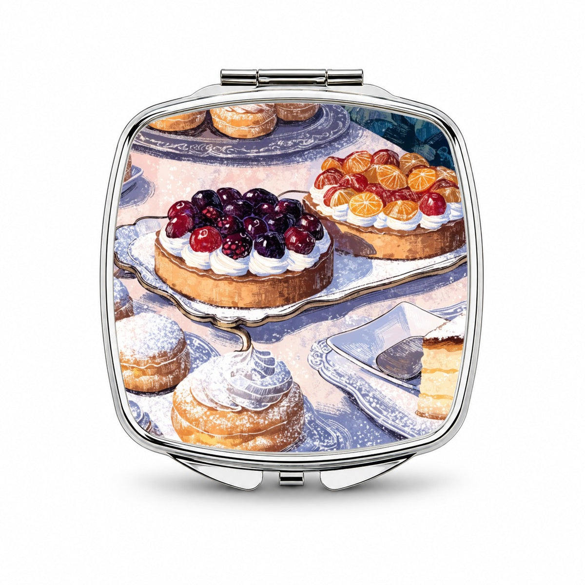French Patisserie Pastries Small Travel Purse Handbag Pocket Makeup Compact Mirror