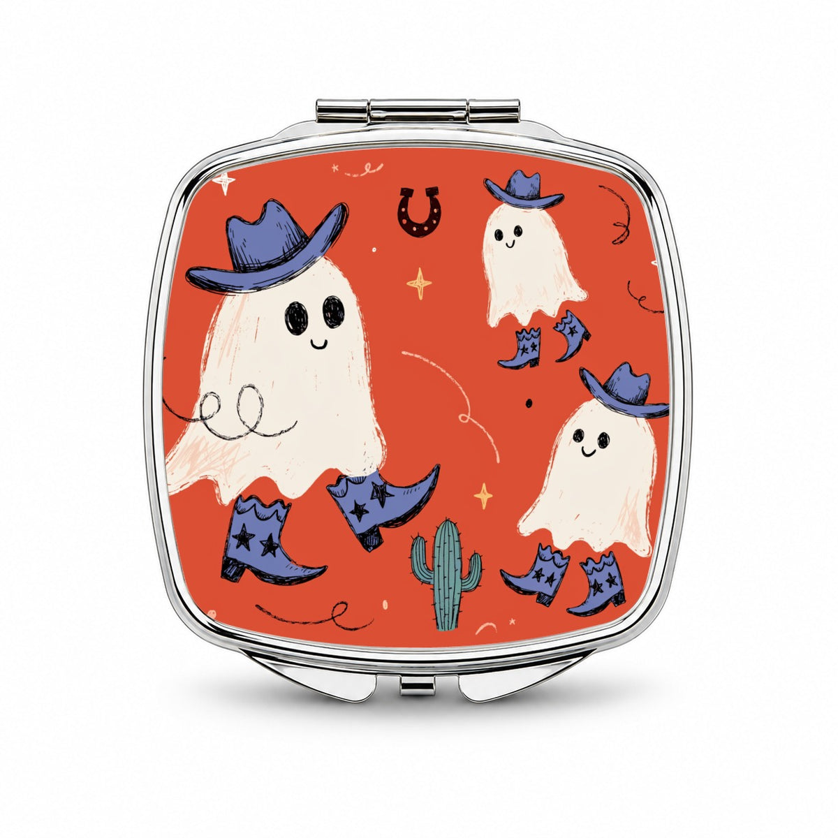 Friendly Ghosts Cowboys Halloween Small Travel Purse Handbag Pocket Makeup Compact Mirror