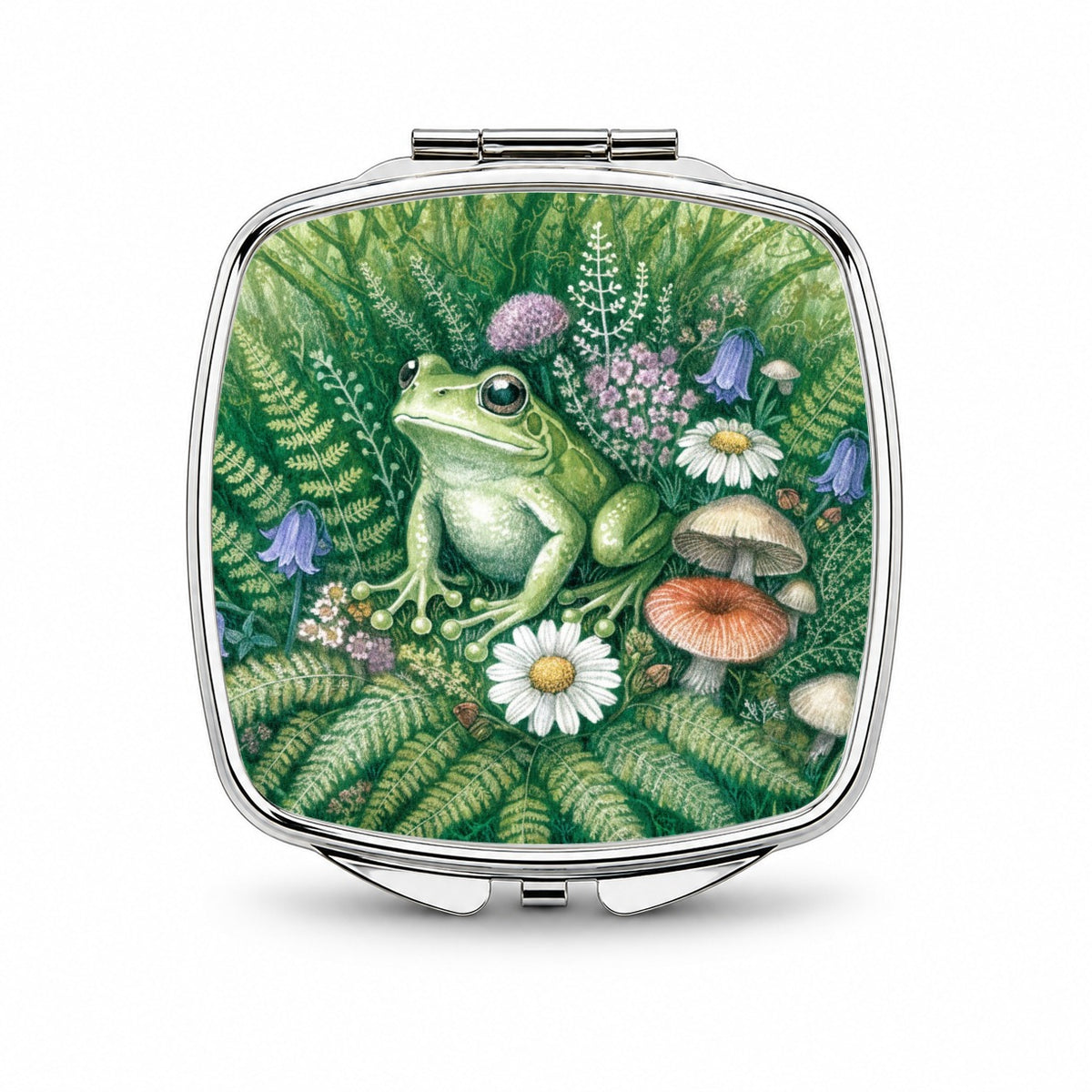 Frog Wildflower Garden Small Travel Purse Handbag Pocket Makeup Compact Mirror