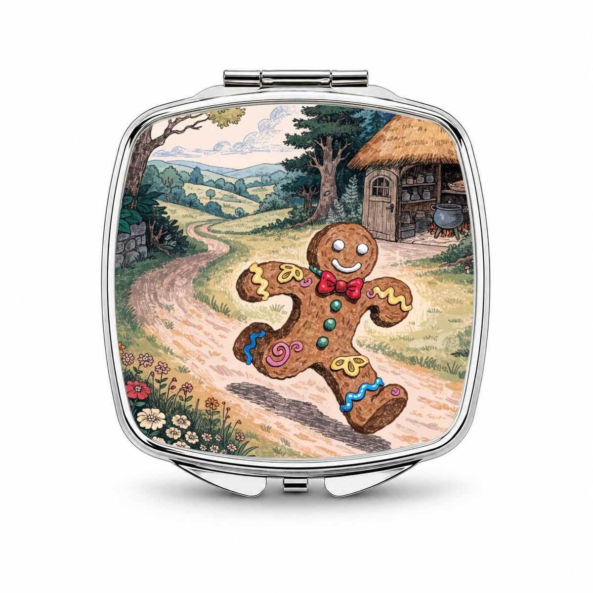 Gingerbread Man Fairy Tale Christmas Small Travel Purse Handbag Pocket Makeup Compact Mirror