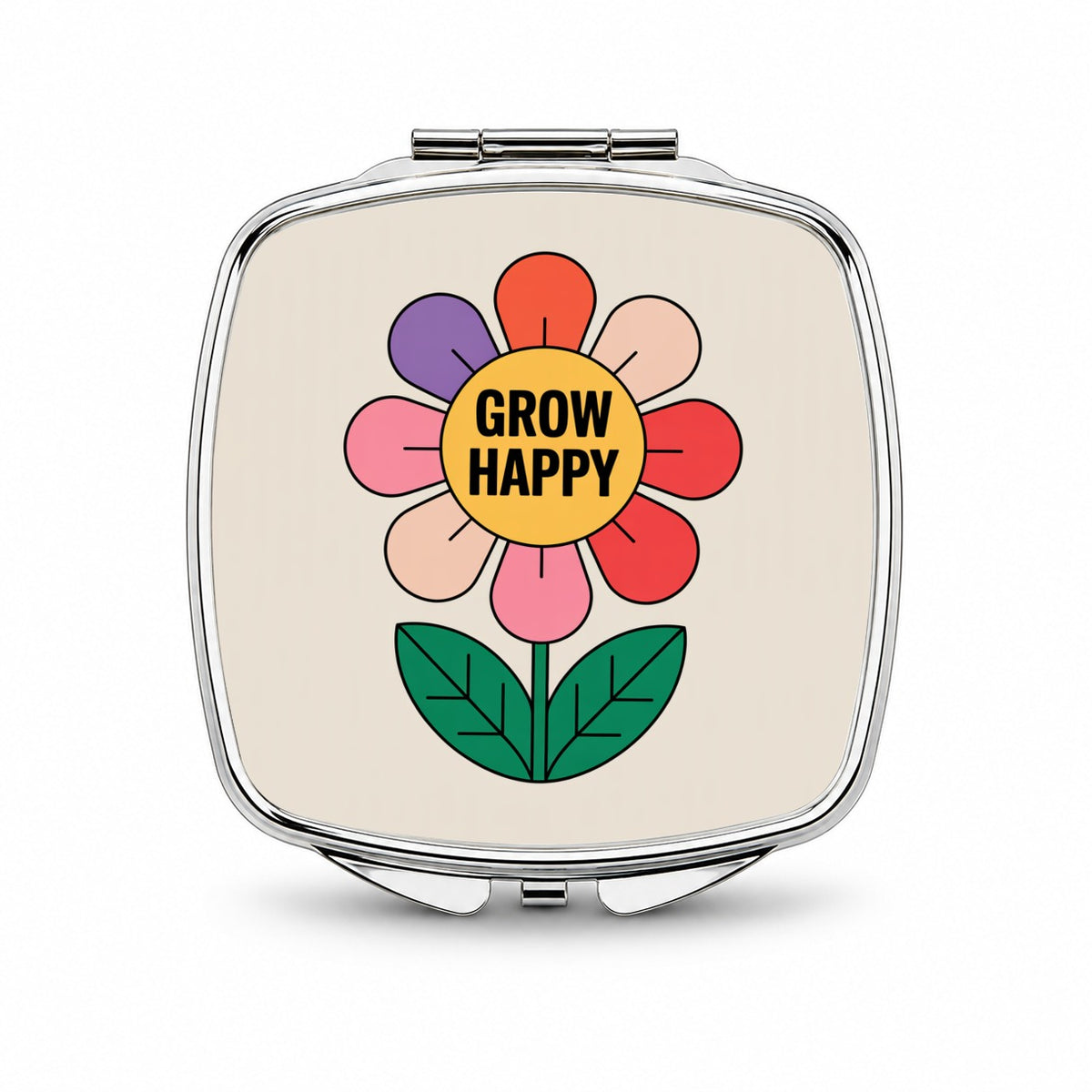 Grow Happy Cheerful Flower Gardener Small Travel Purse Handbag Pocket Makeup Compact Mirror