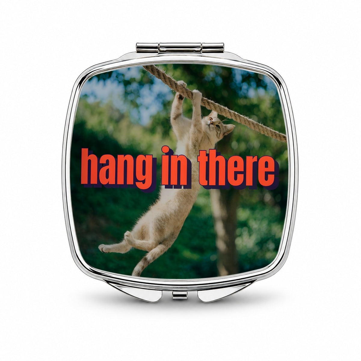 Hang In There Cat Funny Small Travel Purse Handbag Pocket Makeup Compact Mirror
