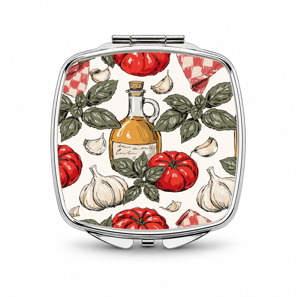 Heirloom Tomatoes Basil Garlic Small Travel Purse Handbag Pocket Makeup Compact Mirror