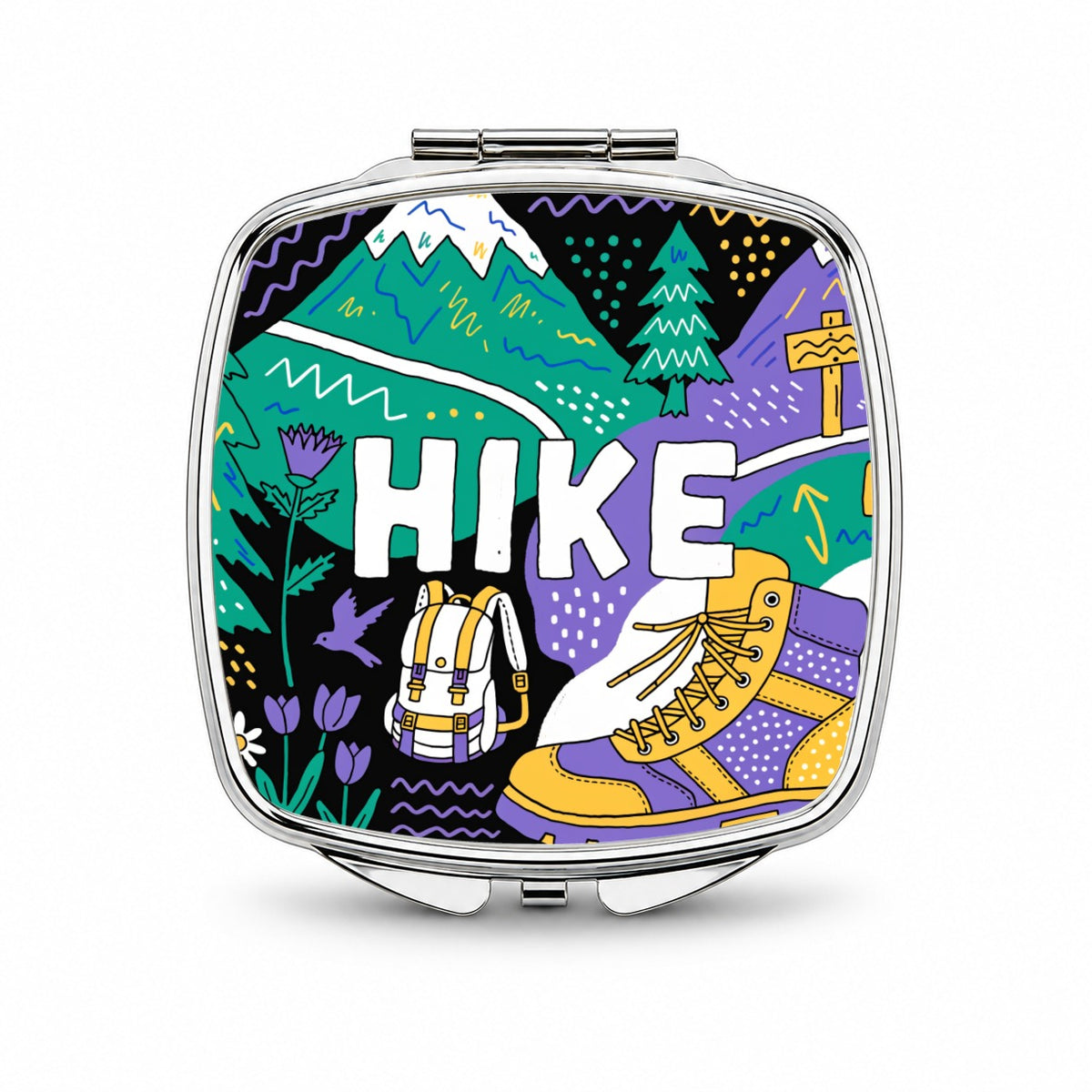 Hike Hiking Hiker Boot Bold Art Small Travel Purse Handbag Pocket Makeup Compact Mirror